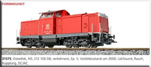 31575 ESU Diesellok H0 212 100 DB, EP V, verkehrsrot