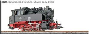31655  D-726 RAG, schwarz, EP IV, Vorbildzustand um 1973, Loksound, Doppelraucherzeuger, Rangierkupplung, AC/DC
