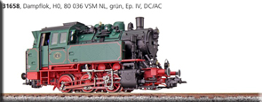 31658 80 036 VSM NL, grün, EP IV, Vorbildzustand um 1985, Loksound, Doppelraucherzeuger, Rangierkupplung, AC/DC